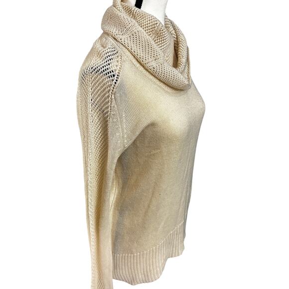 Lucky Brand Cowl Neck Knit Sweater Womens Large Cream Textured Sleeves Pullover - Picture 8 of 9